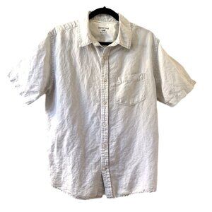 Horny Toad Mens L Shirt Green Organic Cotton Linen Button Short Sleeve Camp Hike